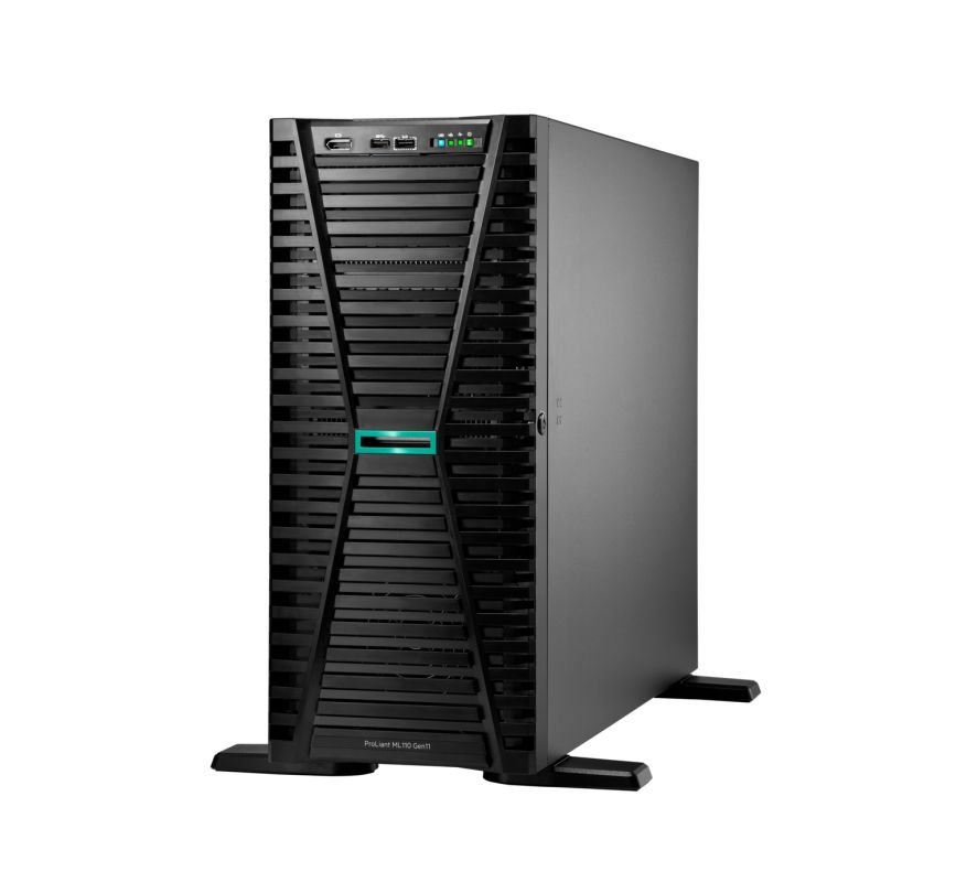 Server HPE ProLiant ML110 Gen11, Tower, Intel Xeon 4510 (12 C / 24 T, 2.4 GHz - 4.10 GHz, 30 MB cache, 150 W), 128 GB DDR5 ECC, 2 x 4 TB HDD + 2 x 960 GB SSD, 4 x LFF, 2 x 1000 W, Fara sistem de operare