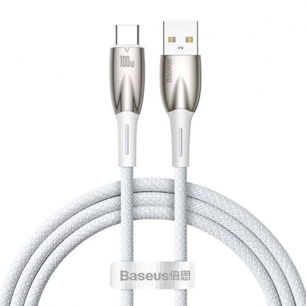 CABLU alimentare si date Baseus Glimmer, Fast Charging Data Cable pt. smartphone, USB la USB Type-C 100W, 1m, alb  CADH000402  (timbru verde 0.08 lei) - 6932172617981