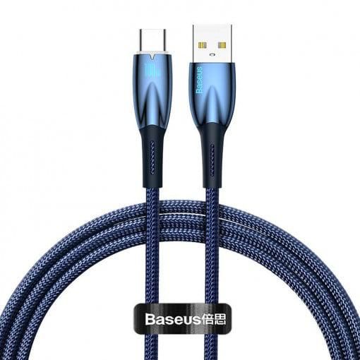 CABLU alimentare si date Baseus Glimmer, Fast Charging Data Cable pt. smartphone, USB la USB Type-C 100W, 1m, alb  CADH000403  (timbru verde 0.08 lei) - 6932172617974