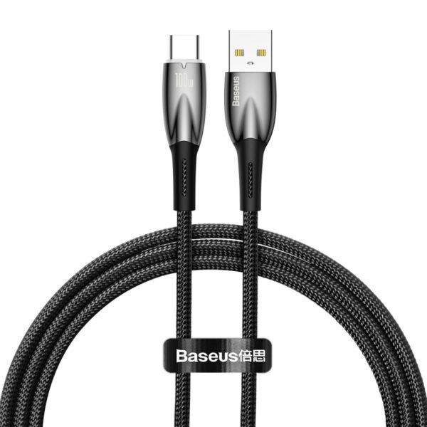 CABLU alimentare si date Baseus Glimmer, Fast Charging Data Cable pt. smartphone, USB la USB Type-C 100W, 1m, negru  CADH000401  (timbru verde 0.08 lei) - 6932172617967