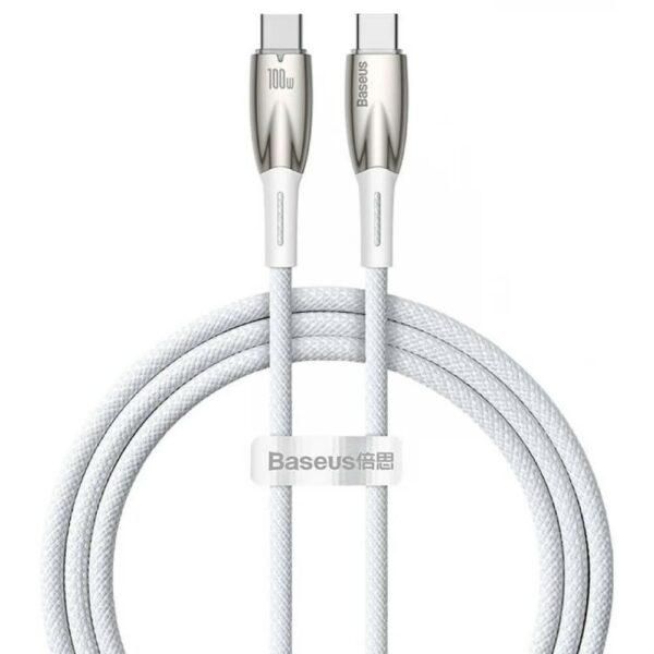 CABLU alimentare si date Baseus Glimmer, Fast Charging Data Cable pt. smartphone, USB Type-C la USB Type-C 100W, 1m, alb  CADH000702  (timbru verde 0.08 lei) - 6932172618049