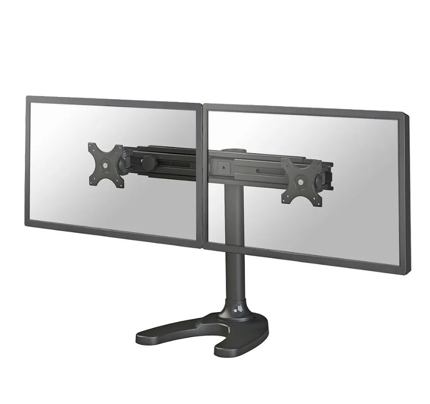 Suport dublu monitor de birou Neomounts FPMA-D700DD pentru display-uri cu diagonale 19 -30 , sistem de prindere VESA 75x75~100x100, greutate maxima suportata 8kg - per ecran, full motion, tilt +180°, swivel +180°, rotate +360° inaltime reglabila manual 340-444mm culoare negru. Garantie 5 ani