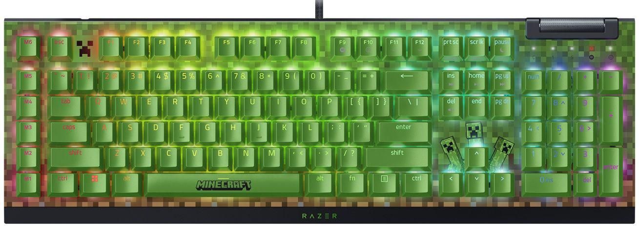 Tastatura mecanica gaming BlackWidow V4 X (Green Switch) - Minecraft Edition , layout US, taste ABS, layout US, cu 6 butoane customizabile, negru