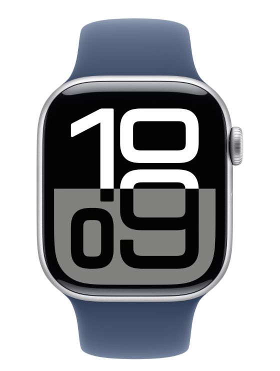 Apple Watch Series 10 GPS + Cellular 42mm Silver Aluminium Case with Denim Sport Band - S/M