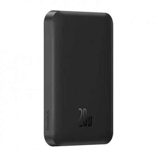 POWER BANK Baseus Magnetic Mini Wireless, 5000mAh, max 20W pe cablu, 1 x USB Type-C output/input, 15W wireless charging, include cablu USB Type-C la USB Type-C 30cm, negru,  P10022107113-00  (timbru verde 0.98 lei) - 6932172636234