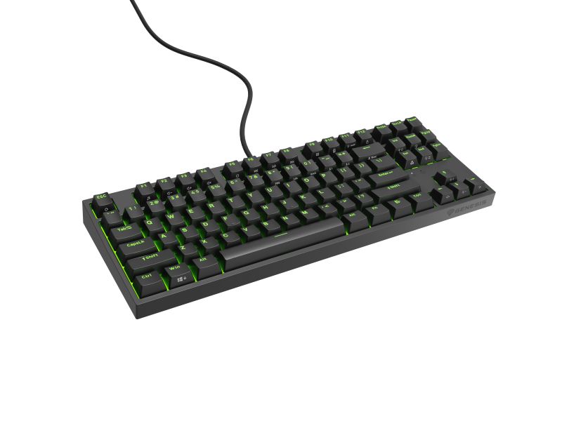 Tastatura gaming mecanica cu fir Genesis Thor 404 TKL, iluminare RGB, switch Linear, switch model Gateron Yellow Pro, numar taste 87, 11 butoane multimedia, lungime cablu 1.8m, dimensiuni 358 x 133 x 38 mm, negru