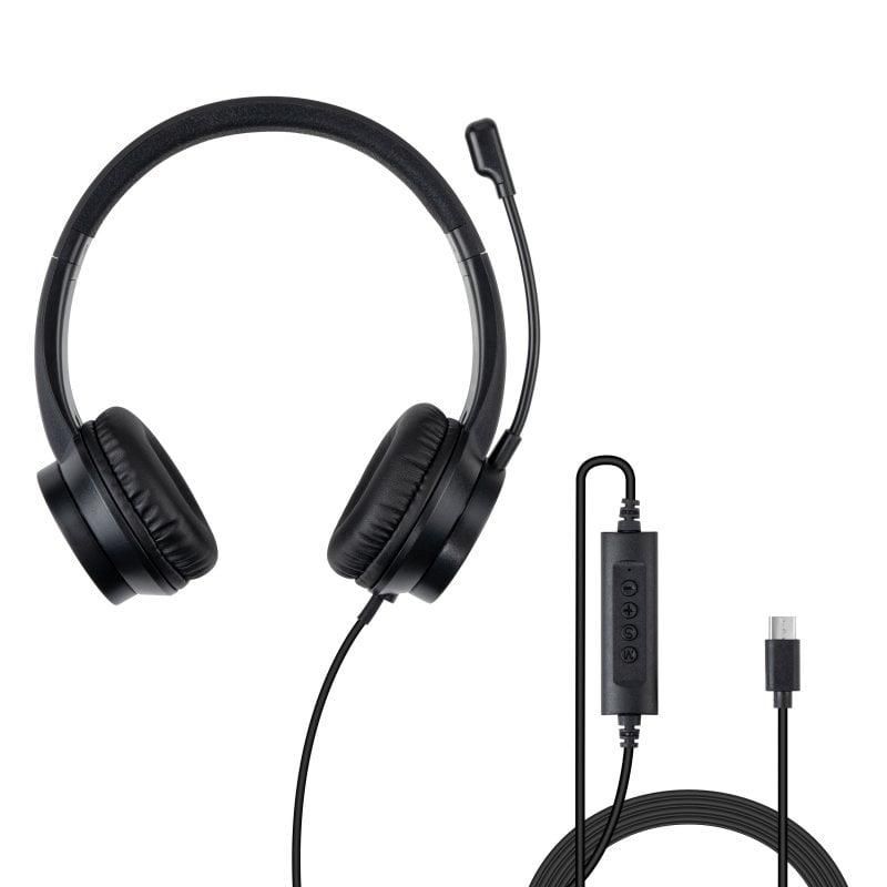 Casti Lindy Office, interfata USB-C, impendanta 32 Ohm, nivel sunet < -79dBA, frecventa raspuns 20 - 20K Hz, negru