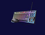 Kit Trust Wireless GXT 798 2-in-1, tastatura mecanica, interfata USB, material ABS, mouse optic, rezolutie maxima 6400 DPI, 6 butoane, negru
