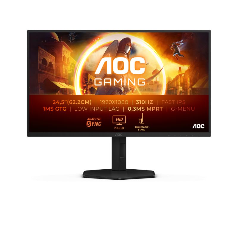 Monitor AOC 24.5  25G4SXU, Diagonal (inch): 24.5, Diagonal (cm): 62.2, Aspect ratio: 16:9, Panel: IPS, Resolution: 1920x1080, Refresh Rate: 310Hz, Response time GtG: 1ms, Response time MPRT: 0.3ms, Brightness (max): 400 cd/m², Contrast (static) : 1000:1, Viewing angle: 178/178, Color Gamut Type