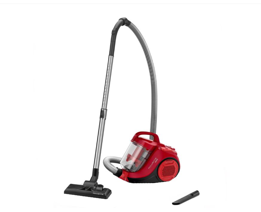 Aspirator fara sac Rowenta RO2913EA, putere 750 W,tip aspirare Mono- ciclonică, fără sac, nivel de zgmomot 77Db, 3 niveluri de filtrare, maner clasic, culoare rosu