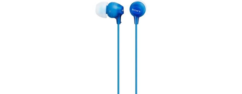 Casti Sony MDR-EX15AP, Frecventa (Hz) 8 - 22.000, cu microfon pentrusmartphone, elemente intraauriculare comode, din silicon, cu fix aresigura, miniconector stereo in forma de L , difuzor 9 mm, albastru