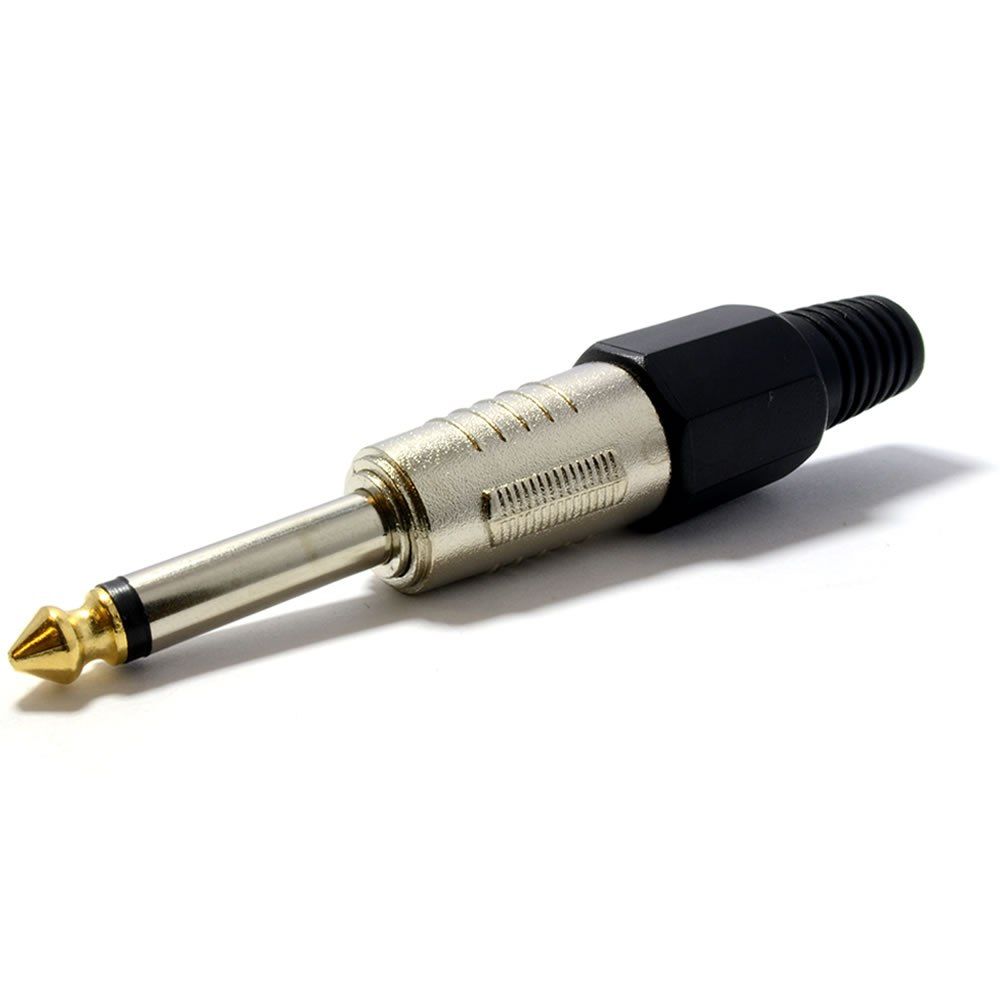 6.35mm Jack male plug, mono, gold-plated tip, with cable protector
Packaging: bulk 1 pc.