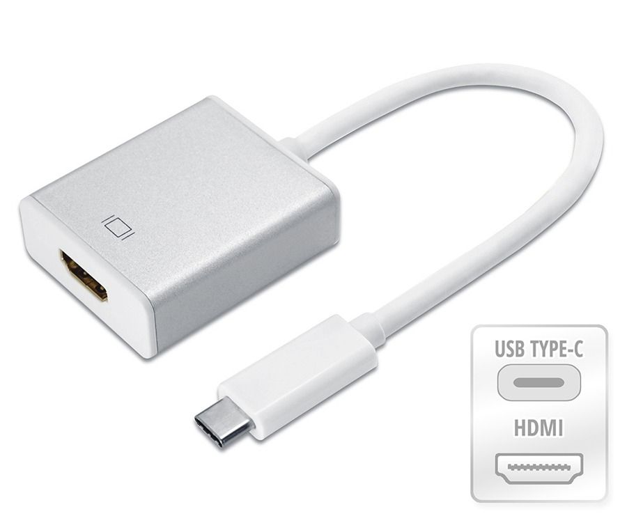 Signal converter from USB-C (USB3.1) male to HDMI A female Full HD resolution (1920x1080P) Plug&ampampPlay.
It works for both PC and mobile phones If your product is not in the list below, before purchasing this product, document whether your device with a USB3.1 (USB-C) port has implemented: &ampquotDisplayPort Alternate Mode on USB Type -C Connector&ampquot&ampquot List of products for which it works (not complete):
Computer:

Acer: Chromebook R13
Apple: MacBook 13Inch, MacBook Pro
Asus: ZenBook 3, Zen AiO, U4100, ROG series
Chromebook Pixel 2015
Cube i7 Book
Dell: XPS12, XPS13, XPS15
Fujitsu: U745
HP: EliteBook Folio G1, Envy 13, Spectre 13, Spectre x360,
Huawei: Mate Book X, Mate Book E, MateBook (vendor lock-in to matedock)
Lenovo: Air 12inch, Thinkpad T470, Thinkpad T470s, Thinkpad T480, Thinkpad T480s,ThinkPad X1 Cabon 2017, Y520, Yoga 900 13inch,
Microsoft: Surface Book 2
Razer: Blade Stealth
XiaoMi: Aire 12.5/13.3Inch, Pro 15.6Inch

Mobile phones:

Acer: Liquid Jade Primo
Asus: ZenFone 3 Ultra
HP: Elite x3 (also works with Desk Dock or Lap Dock)
HTC: 10, U11, U Ultra,
Huawei: Hua Mate10, Huawei Mate10 Pro
LG: G5, V20, V30
Microsoft: Lumia 950 (also works with Microsoft Display Dock), Lumia 950 XL (also works with Microsoft Display Dock)
Samsung: Galaxy Note 8 (also works with Samsung DeX), Galaxy S8, Galaxy S8+,Galaxy S9, Galaxy S9+

Packaging: blister 1pc.