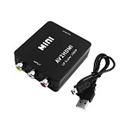 Adapter mini converter AV(RCA) to HDMI 720p / Full HD 1080p video and stereo audio, black

Careful!
It is NOT bidirectional! Works only in the direction: Input 3 x female RCA to female HDMI output.

The composite video signal converter makes it possible to integrate older analog devices into modern home theater systems. This adapter connects home theater systems with composite video output to HDMI-compatible digital monitors. This device also takes the analog audio signal and converts it into an HDMI encoded signal to achieve a full HDMI video and audio effect. With the help of this composite signal adapter + analog audio signal to HDMI, home theater systems can be easily connected to any HDMI display to live a complete digital video and audio experience.

Characteristics:
- makes it possible to connect HDTV sources to an HDMI display
- encodes the analog audio signal into a video signal for HDMI video and audio devices
- supports HDTV formats
- supports HDTV resolutions up to 1080p

No need to install drivers, portable, flexible, plug and play.
Support PAL, NTSC3.58, NTSC4.43, SECAM, PAL/M, PAL/N d. Support HDMI 1080p with 720p output.
Input ports: 3 x RCA (yellow, white, red).
Output ports: 1 x HDMI.
Composite input: PAL, NTSC3.58, NTSC4.43, SECAM, PAL/M, PAL/N.
HDMI output: 1080p60Hz, 720p/60Hz.

The package contains:
1 x Mini AV CVBS to HDMI Converter
1 x USB cable
1 x User Manual
Dimensions (mm): 66 (D)x55 (W)x20 (H)