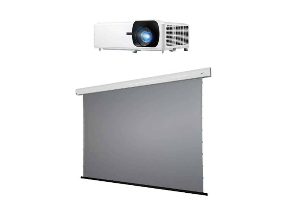 Pachet proiectie Viewson Laser LS751HD, Full HD 1920 x 1080 si Ecran proiectie electric full gri 243 x 137 cm
