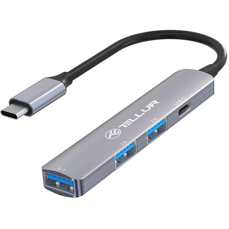 Hub USB 3.1 Tellur, 4 port: 2xUSB 2.0 + 1xUSB-C + 1xUSB 3.0, gri