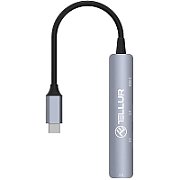 Hub USB 3.1 Tellur, 4 port: 2xUSB 2.0 + 1xUSB-C + 1xUSB 3.0, gri