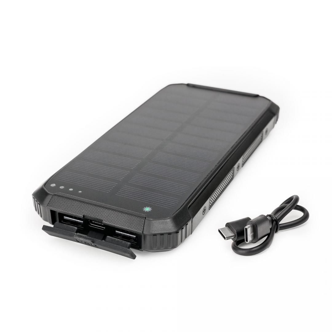 Acumulator extern 10000mAh Platinet cu incarcare solara, wireless 15W, 2X USB-A +USB-C, negru