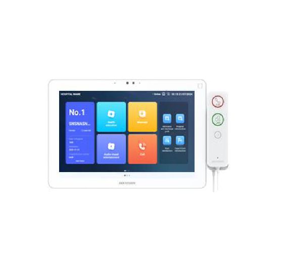 Display cu brat pentru patul pacientului Hikvision DS-KHB9533-WHS 1. Dimensiune ecran: 10.1 inch touch screen 2. Sistem de operare: Android 10.1 3. Rezolutie: 1280*800 4. Parametrii camera: 2MP camera 5. Mod de operare: capacitive touch + handset buttons 6. Memorie si stocare: 2G + 4G. TF card max