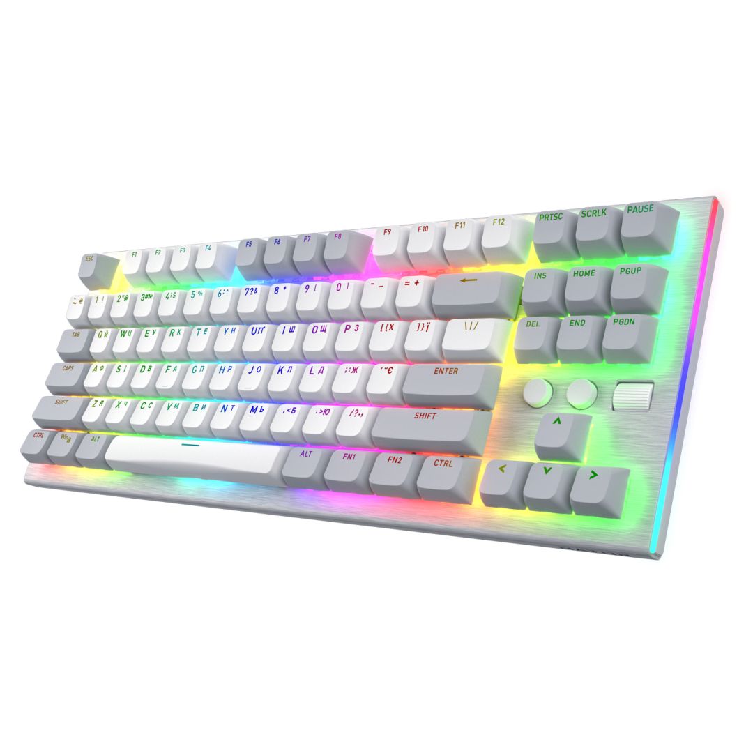 Tastatura mecanica cu fir Hator Gravity TKL conectivitate USB, polling rate 1000Hz, iluminare RGB cu functia de a customiza fiecare tasta individual, tip switch HATOR Aurum Orange Linear rev.2.0, durata de viata switch 70M de clickuri, material taste ABS, profil  OMA, functii aditionale: sistem de