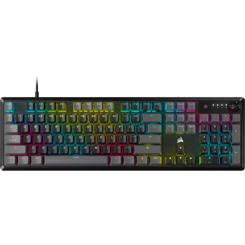 Tastatura Gaming Mecanica CORSAIR K70 CORE RGB Carbon Gray, Full Size, Switch-uri Corsair MLX Red, 104 taste cu 100% anti-ghosting, cu fir, conectivitate USB 3.0 sau USB 3.1 Type-A