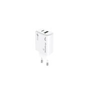 MediaRange 25W GaN Fast Charging Adapter(EU-Plug), 1x USB-C and 1x USB-A, USB-C®Power Delivery and Quick Charge™ enabled, White