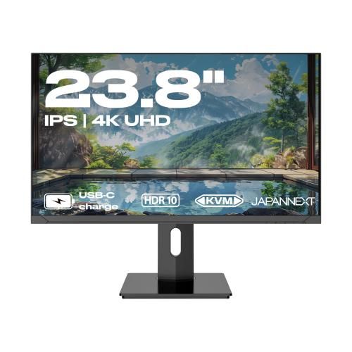 JAPANNEXT Monitor 23.8  IPS 4K UHD (3840x2160) |USB-C Charging (65W) Height & Tilt Adjustable (HSP) Speaker, sRGB 100%, G-Sync
