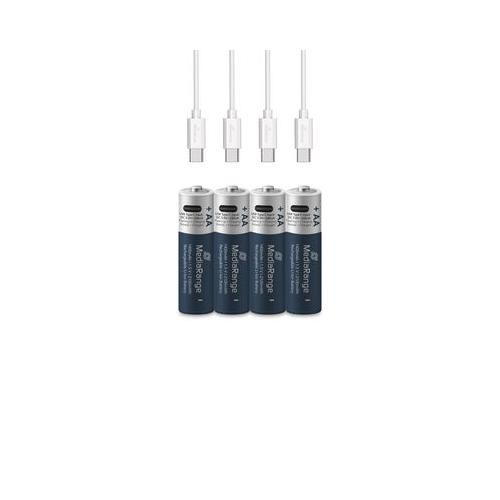 MediaRange Rechargeable USB-C Li-Ion Batteries,Mignon AA I 1.5V I 1.400mAh, 4-Pack