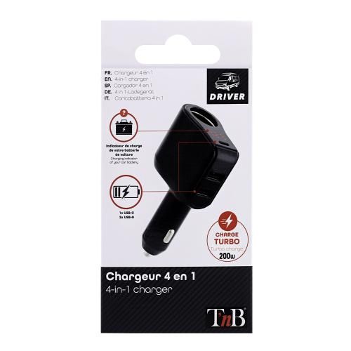 TNB 4 in 1 cigarette lighter charger - black