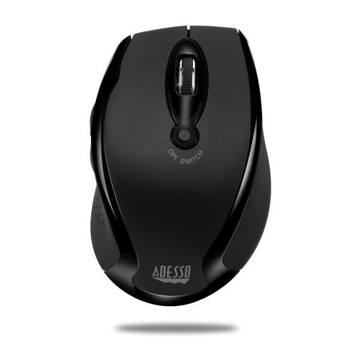 Adesso Wireless Ergonomic Optical Mouse, any surface sensor, 1600 DPI, Mini USB Receiver