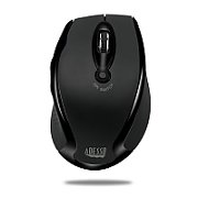 Adesso Wireless Ergonomic Optical Mouse, any surface sensor, 1600 DPI, Mini USB Receiver