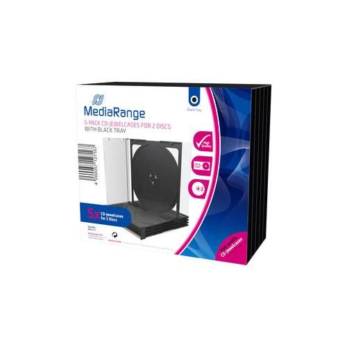 MediaRange CD Jewelcase for 2 discS, 10.4mm, bk tray, 5 pack