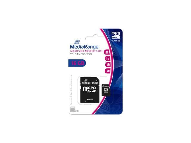 MediaRange Micro SDHC  16GB Class 10 with SD adapter,