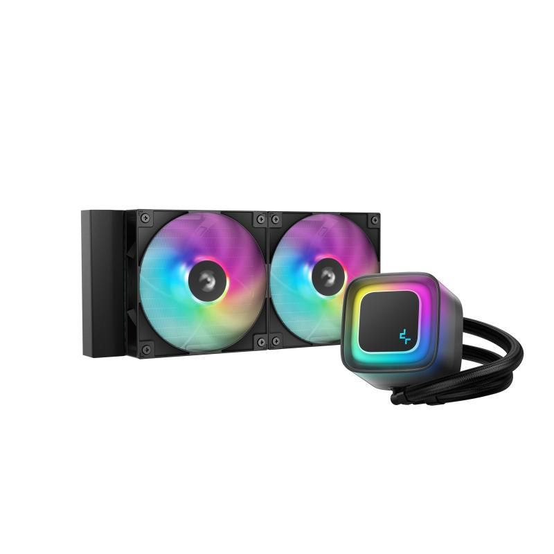 COOLER DeepCool  LE240 V2 , skt. LGA1851, LGA 1700, AM4, AM5, racire cu lichid, 2 x 120mm, 500 - 2100 RPM, RGB adresabil, negru  R-LE240-BKAMMC-G-2  (timbru verde 2.00 lei)