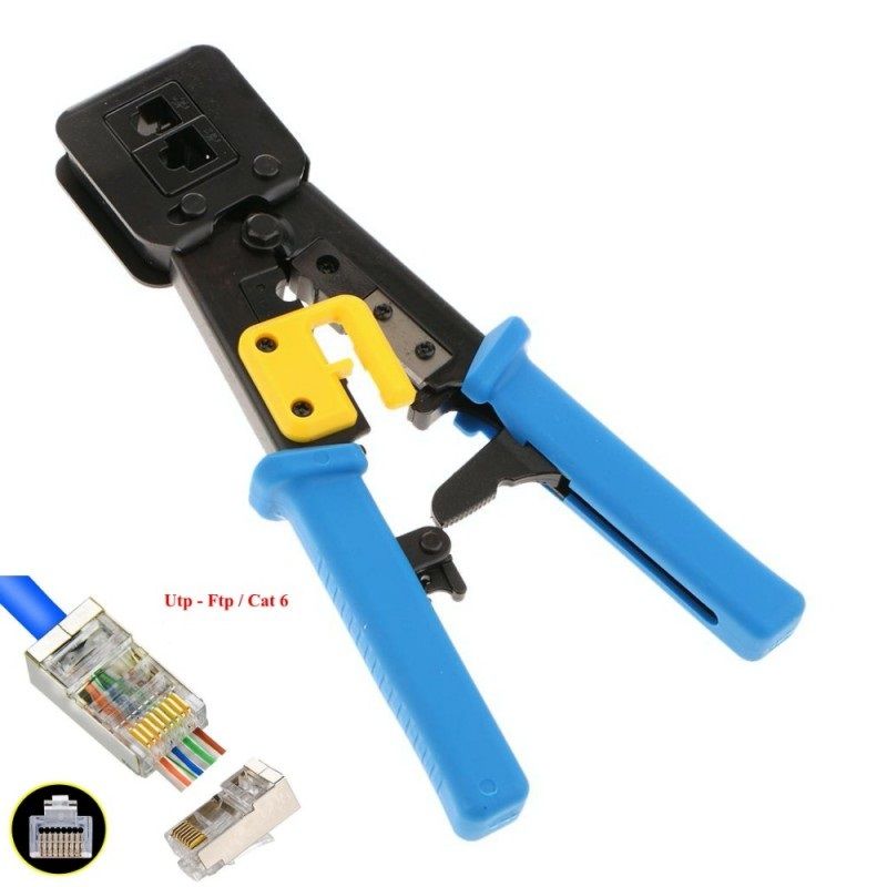 Crimping pliers for RJ45 modular plugs including wire cutter
- for go trough plugs
Packaging: blister 1 pc.