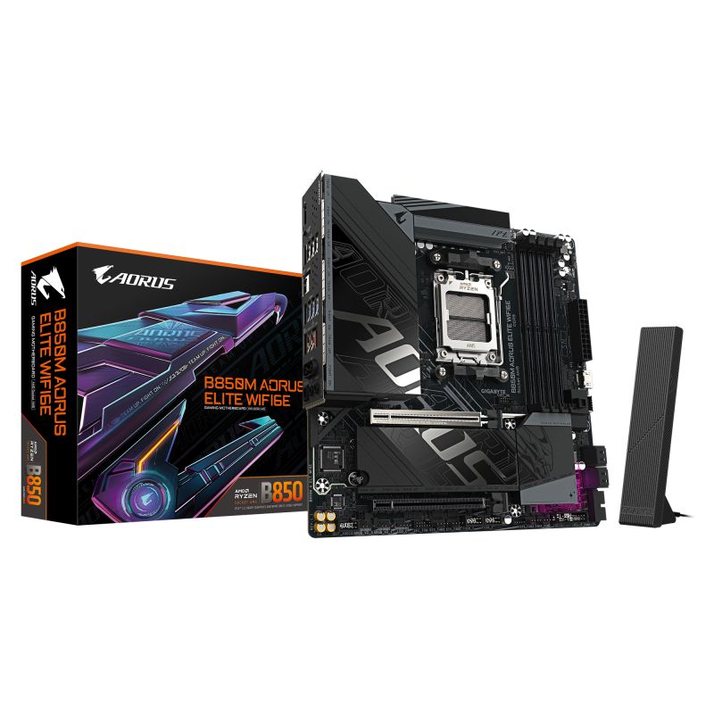 Placa de Baza GIGABYTE B850M AORUS ELITE WIFI6E AM5, 4x DDR5, 1x DP 1x HDMI, 2x PCIE x16, 2x M.2, 4x SATA 6GB/s, mATX