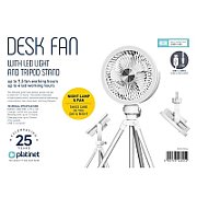 PLATINET Rechargeable Desk Fan, 2×1200 mAh Battery, LED Light, Tripod Stand