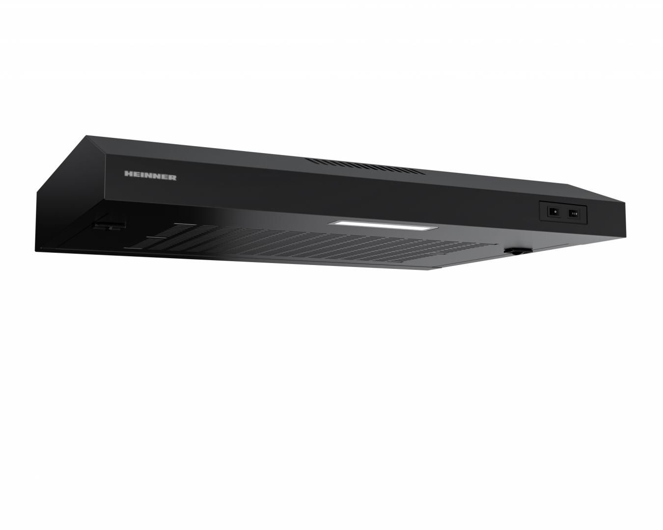 HOTA TRADITIONALA HEINNER CH-MD190BK, 60CM, PUTERE MAXIMA DE ABSORBTIE: 190 M3/H, 2 TREPTE DE VITEZA, MOTOR: 1 X 38W, LUMINA LED: 1 X 1.5W, 1 FILTRU GRASIME, BUTOANE TIP “PUSH”, DIAMETRU TUB DE EVACUARE: 120 MM, DIMENSIUNI (LXAXI): 60X44X8 CM, CULOARE: NEGRU