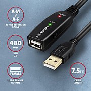 AXAGON USB prelungitor Negru 7.5m ADR-207 USB 2.0 A-M -> A-F