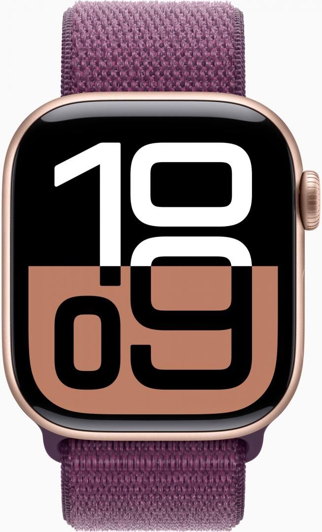 Apple Watch Series 10 GPS + Cellular 42mm Rose Gold Aluminium Case with Plum Sport Loop