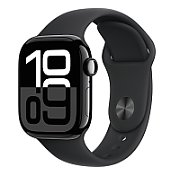 Apple Watch Series 10 GPS + Cellular 42mm Jet Black Aluminium Case with Black Sport Band - M/L