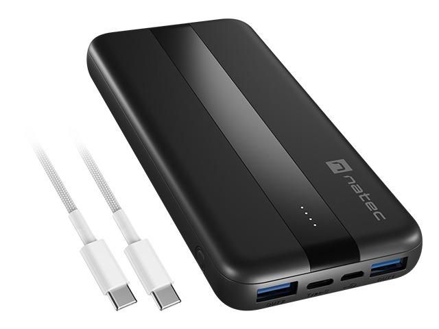 POWERBANK NATEC TREVI SLIM Q V2 10000MAH 2X USB-A 18W + 1X USB-C 20W + USB-C - USB0-C CABLE