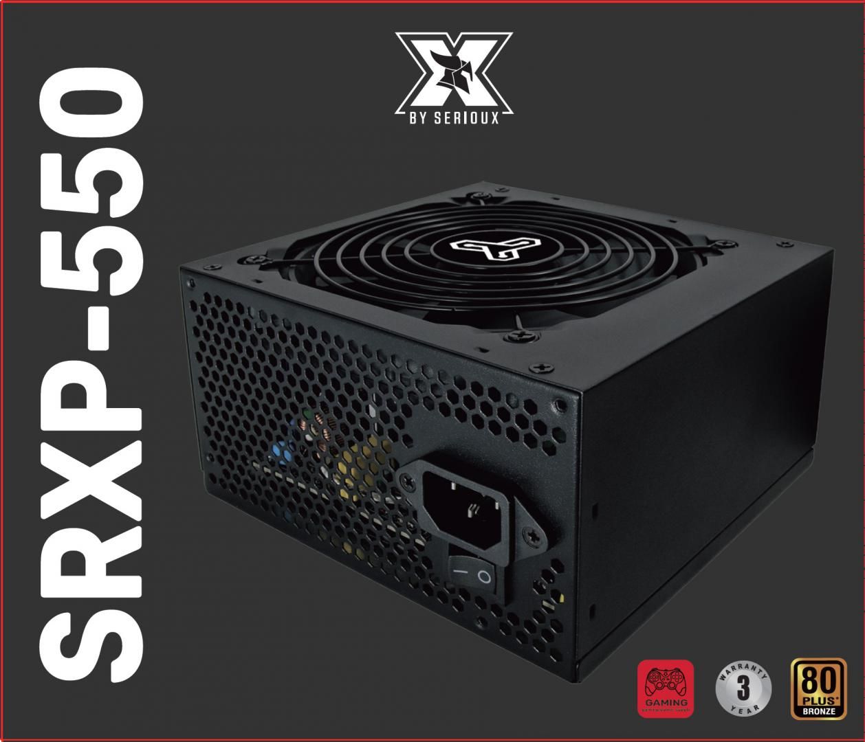 Sursa Serioux Energy 550W, Ventilator 12cm, ATX, material metal, cabluri: 20+4-pin, 1x4+4-pin, 2x6+2-pin, negru