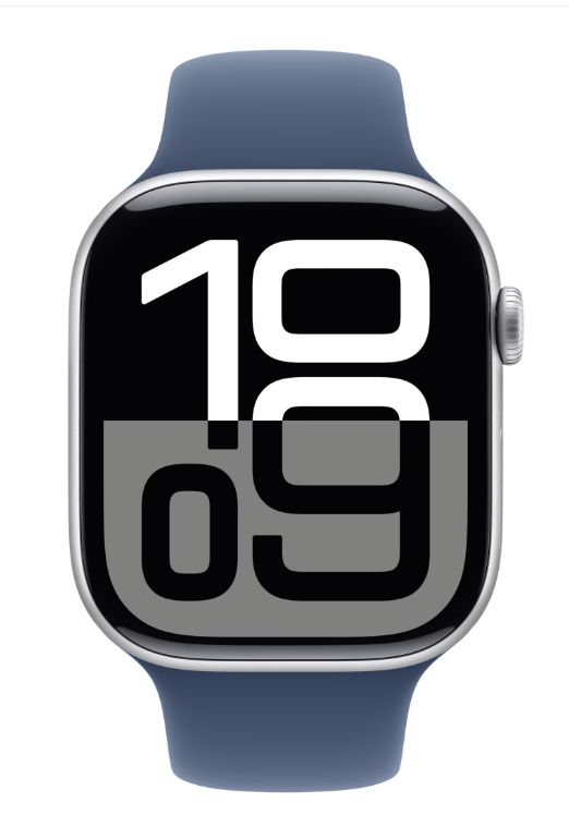 Apple Watch Series 10 GPS 46mm Silver Aluminium Case with Denim Sport Band - M/L