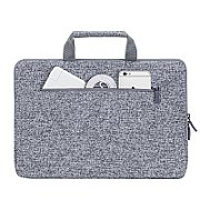 RIVACASE Anvik 13.3  Laptop sleeve  light grey  with handle  waterproof material  plush interior  back pocket for smartphone  business cards  accessories