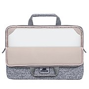 RIVACASE Anvik 13.3  Laptop sleeve  light grey  with handle  waterproof material  plush interior  back pocket for smartphone  business cards  accessories