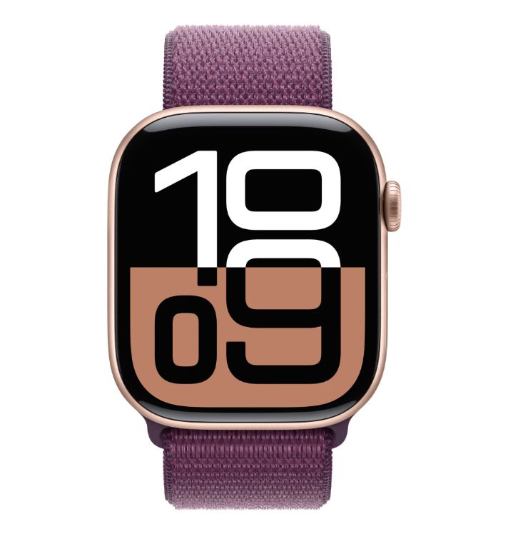 Apple Watch Series 10 GPS + Cellular 46mm Rose Gold Aluminium Case with Plum Sport Loop