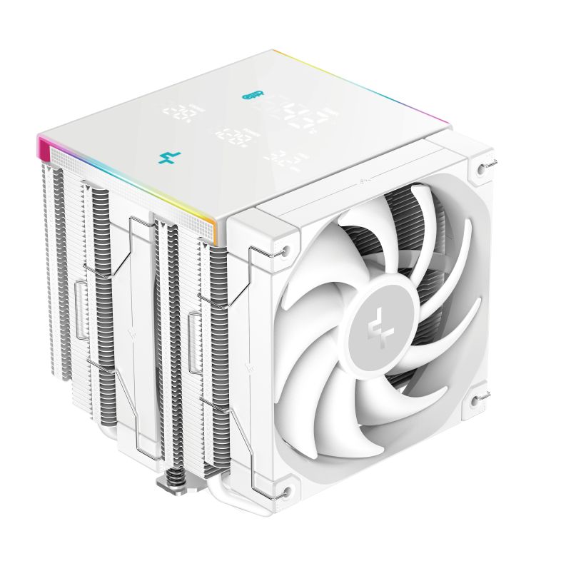Cooler Procesor DEEPCOOL AK620 DIGITAL PRO ALB, marime heatsink 127x110x157mm, 2 ventilatoare, viteza ventilatoare 500-1750 RPM +/- 10%, Airflow: 60.89 CFM,  Suport AMD: AM4/AM5, suport INTEL: LGA 1851/1700/1200/1151/1150/1155/2011-v3/2011/2066, nivel de zgomot: 28 dBA
