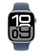 Apple Watch Series 10 GPS + Cellular 46mm Silver Aluminium Case with Denim Sport Band - S/M