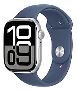 Apple Watch Series 10 GPS + Cellular 46mm Silver Aluminium Case with Denim Sport Band - S/M